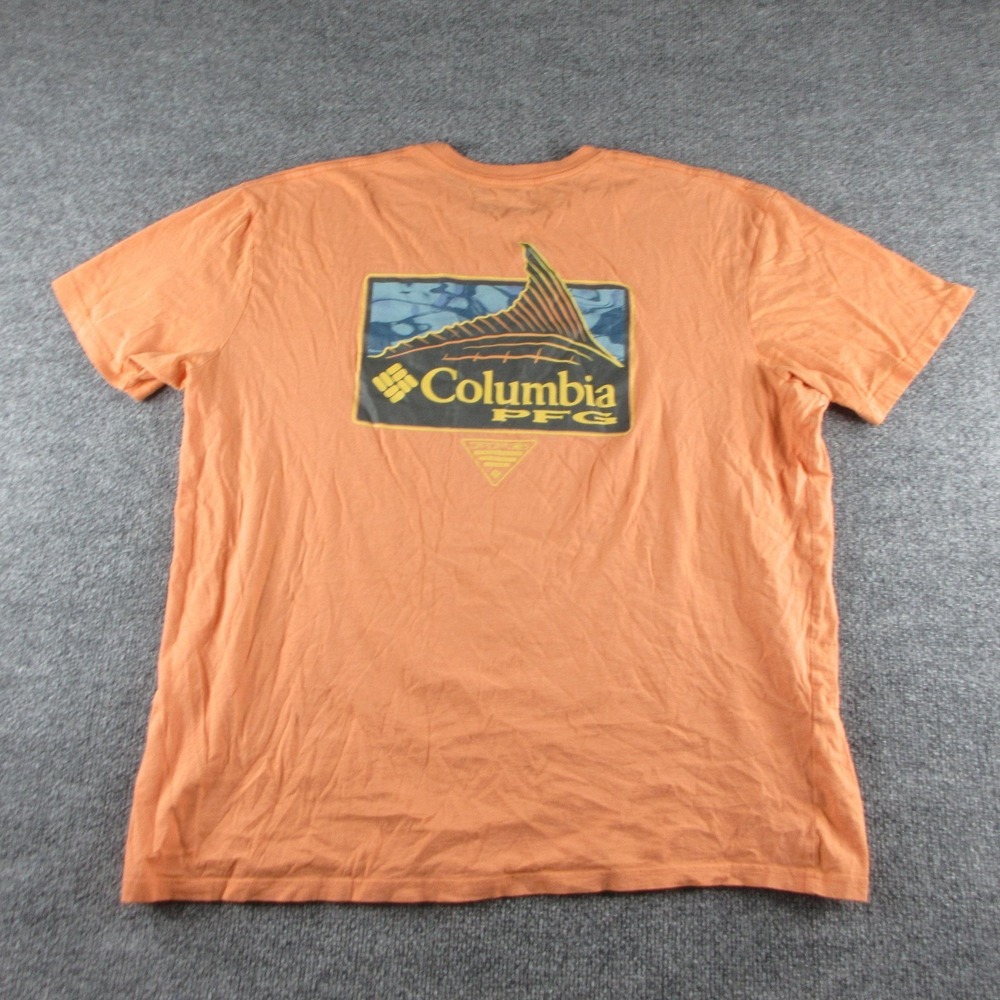 Columbia PFG Shirt Mens 2XL Orange Short Sleeve Logo Graphic Tee Fishing Outdoor